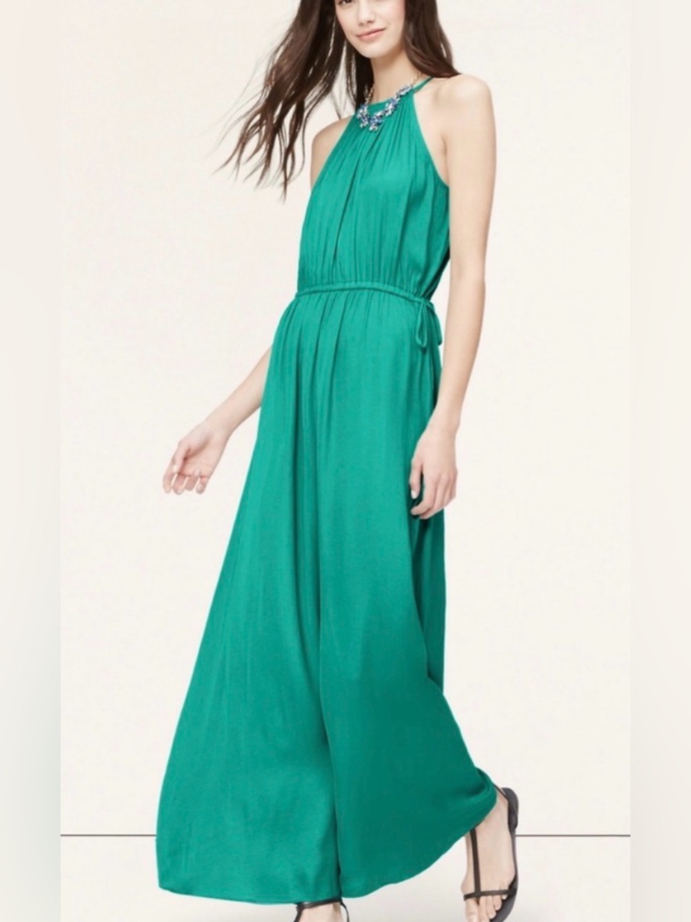 EUC LOFT Emerald Green Halter Maxi Dress -Stunning / Med !